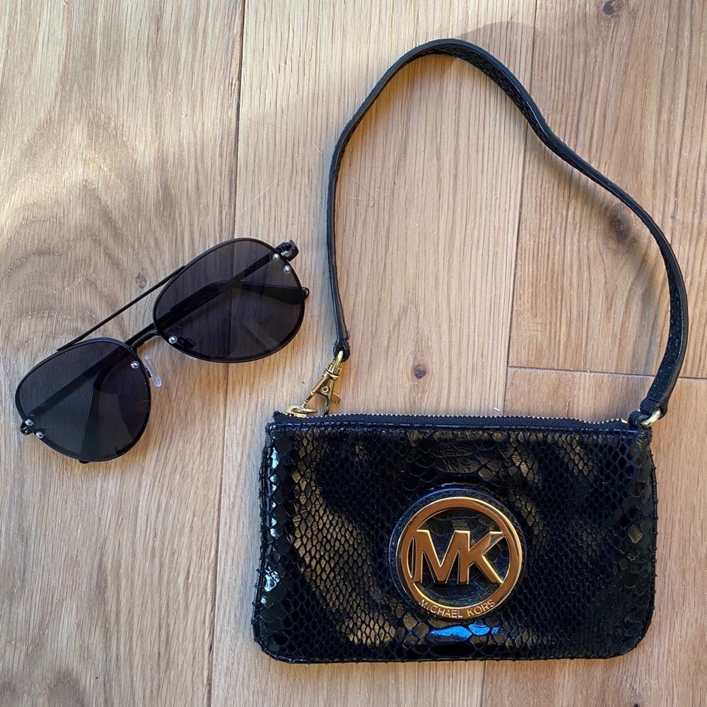 Michael Kors black snakeskin wristlet